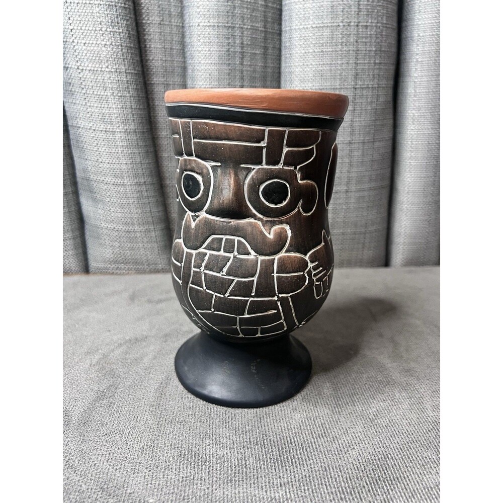 VTG Armando De Mexico Pedestal Red Ware Vase Aztec Pottery Etch Goblet